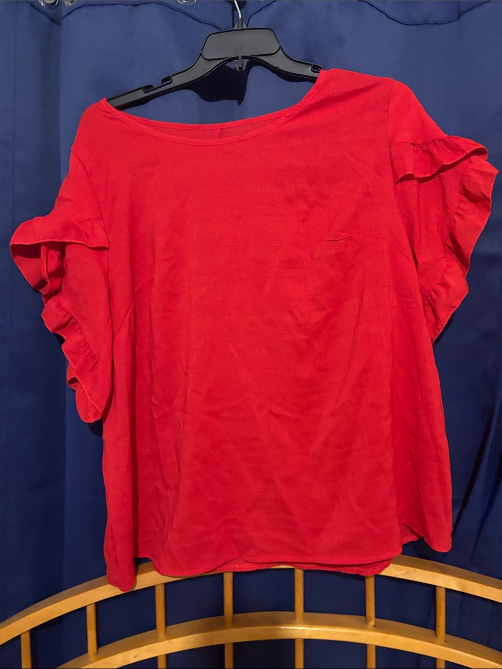 SHEIN curve Red Ruffle Sleeve Blouse